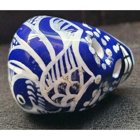 Mexican Ceramic? Sugar Skull Figurine Day Of The Dead Folk Art White Blue 1.25" - Picture 7 of 9